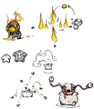 Concept sketches of monsters implemented in Repentance, including the Eggy and Swarm Spiders that come out of it upon death.